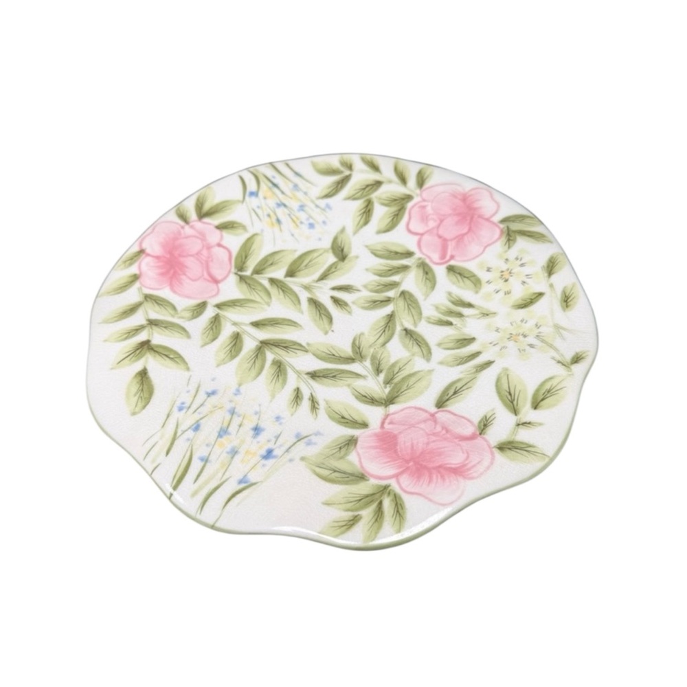 YANKEE CANDLE Floral Ceramic Stand in Pink / Green 7.5” -- COTTAGECORE VIBES